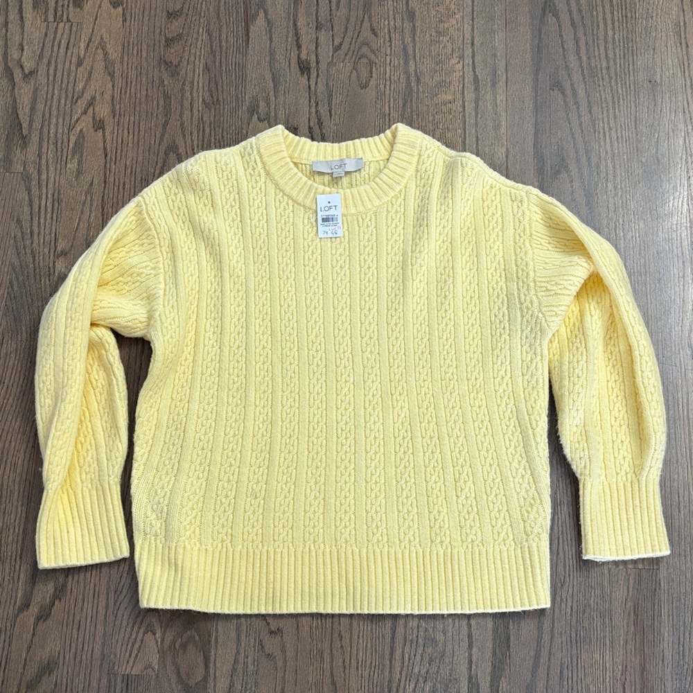 NWT LOFT Yellow Cable Knit Crewneck Sweater